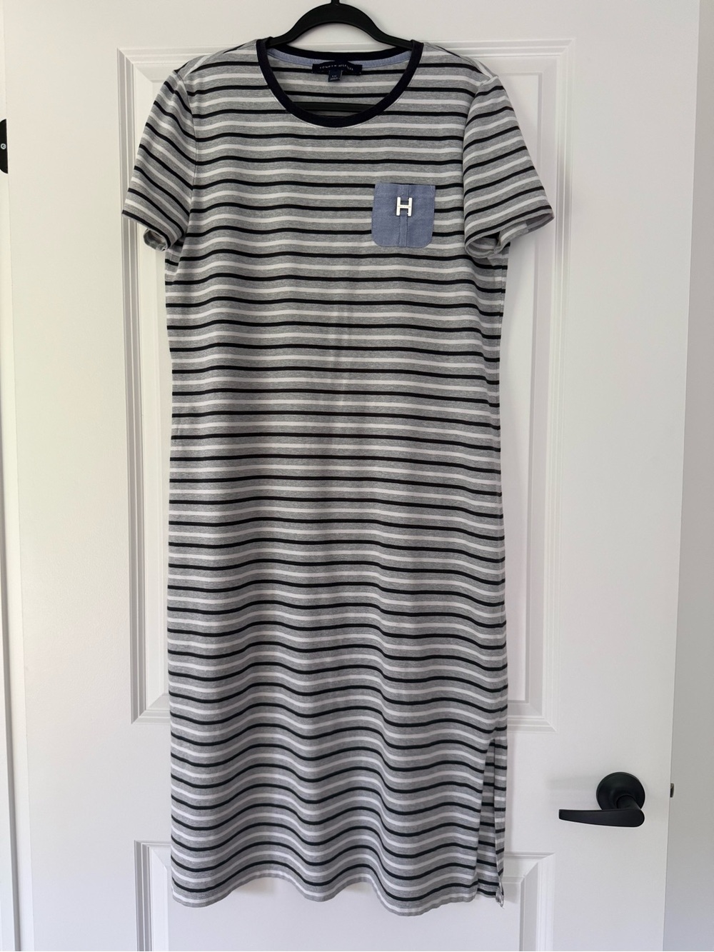 Tommy Hilfiger Gray & Black Striped Short-Sleeve Maxi Dress